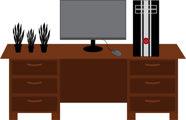 Computer Desktop Setup For Office Work Vector illustration