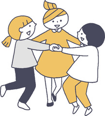 手を繋いで輪になる子供たち単色