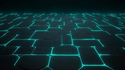 Obraz premium Glowing Neon Lines on Dark Stone Pavement