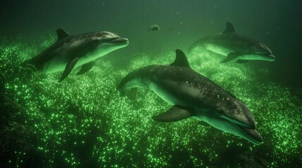 Fototapeta premium Mammals in Bioluminescent Underwater Environments