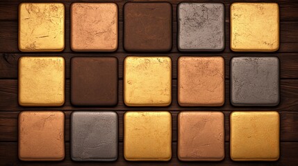 Fototapeta premium Golden Bronze Metallic Squares on Wooden Background