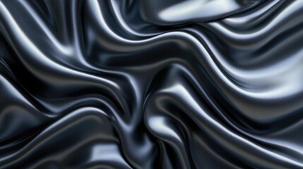 Obraz premium Smooth Black Silk Fabric Texture with Elegant Wave Patterns
