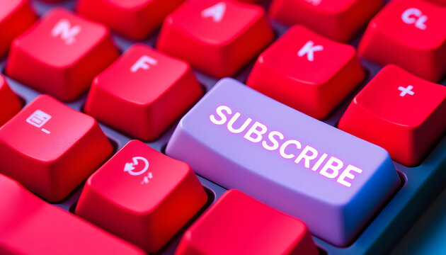 Glowing Red Keyboard with Subscribe Key, Futuristic Tech Design