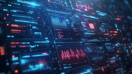 Fototapeta premium A futuristic interface displaying medical data and patient vitals overlaid on a blue digital background.