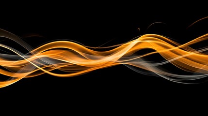 Abstract Flowing Orange and Gray Waves on Black Background
