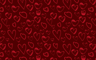 Dense, chaotic pattern of hand-drawn dark red hearts. Perfect for romantic backgrounds, textiles, and Valentine's Day