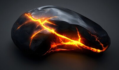 Glowing Lava Inside Cracked Black Rock.