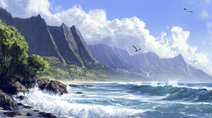 Soaring Birds Over Scenic Coastal Ecosystem