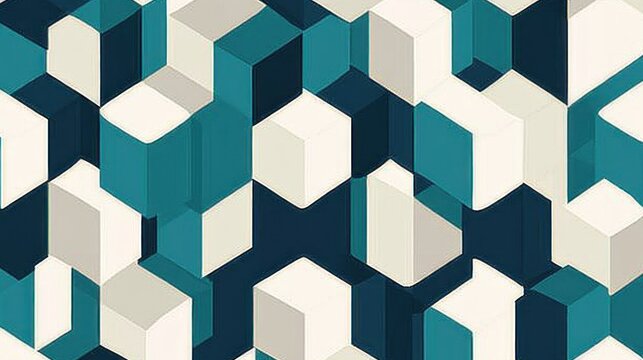 Fototapeta Abstract 3D geometric pattern with teal and off-white cubes.