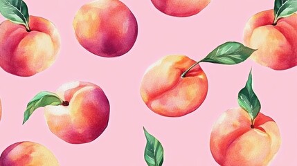 Set of watercolor illustrations hand holding of fruit peach,Peach with leaves seamless pattern,tender juicy fruits peaches,hand painted,menu smoothie,botanical watercolor.
