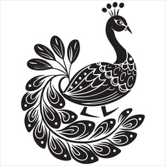 Obraz premium Tribal Peacock Black and White Design