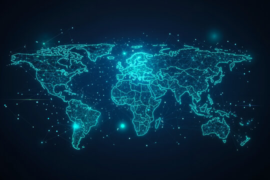 Fototapeta A world map with a lot of dots and lines on it