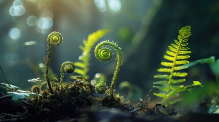 Unfurling Fern Fronds in the Morning Light