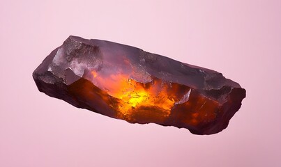 Fototapeta premium Glowing orange core inside a dark brown rock.