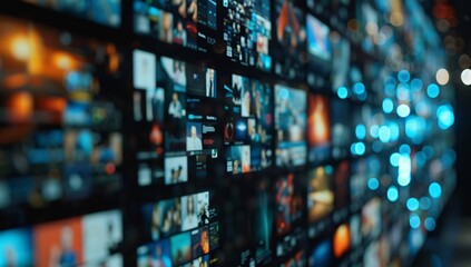 A dinamic background of digital screen displaying various show and movies