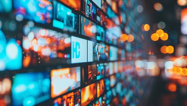 A dinamic background of digital screen displaying various show and movies