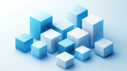 Abstract 3D rendering of blue and white cubes.