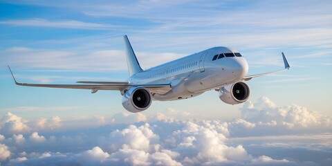 Modern Jetliner Flying Above Clouds Under a Clear Blue Sky