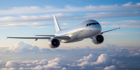 Modern Jetliner Flying Above Clouds Under a Clear Blue Sky