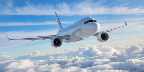 Modern Jetliner Flying Above Clouds Under a Clear Blue Sky