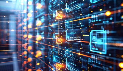 High tech futuristic digital data center background with glowing light