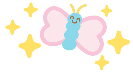 Illustrations of of happy butterfly for animal, sticker, nature, garden, picnic, park, spring, summer, decoration, blossom elements, cartoon character, cute patch, brooch, print, home, back yard, icon