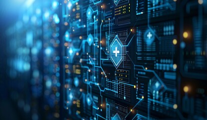 Obraz premium High tech futuristic digital data center background with glowing light
