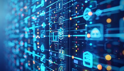 Obraz premium High tech futuristic digital data center background with glowing light