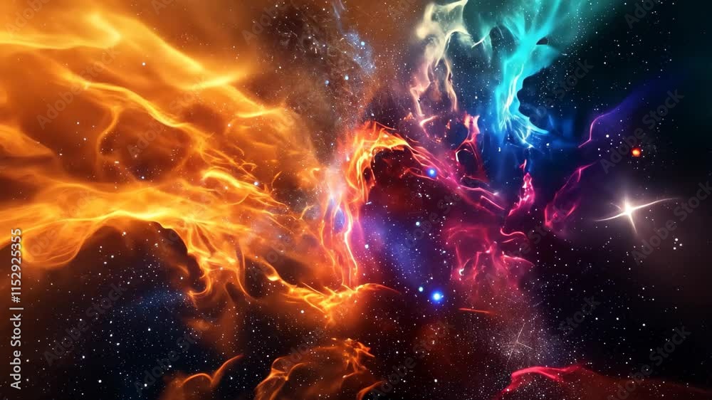 Canvas Prints a vibrant space scene showing a multitude of stars scattered across a colorful backdrop of clouds, a