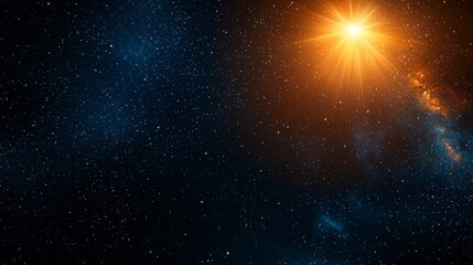 Fototapeta premium A stunning cosmic scene featuring a bright star illuminating a dark, star-filled space background, evoking a sense of wonder and the vastness of the universe.