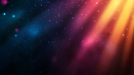 A vibrant cosmic background with colorful light rays and sparkling stars, creating a mystical and enchanting atmosphere.