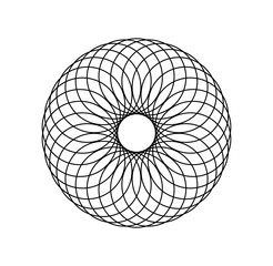 Circular black and white curl. Hypnotic round structure. Abstract minimalistic creativity and art. Graphic element for website. Flat vector illustration