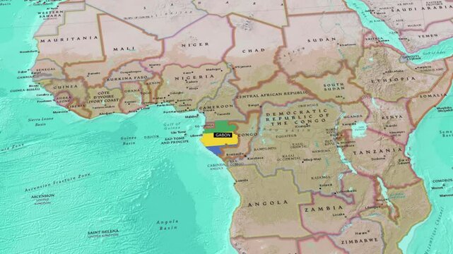 gabon, map, zoom, animation, central africa, country, location, coast, border, geography, region, terrain, satellite, libreville, africa, territory, boundary, equator
