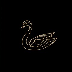 Obraz premium Elegant gold line art swan illustration on black background.