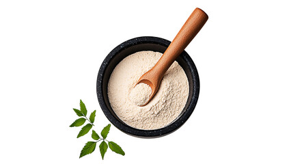Organic Oat Flour in Bowl  Wooden Spoon  Healthy Food