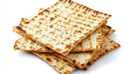 Fototapeta premium Matzo crackers stacked on a white background symbolizing tradition and celebration during Passover festivities