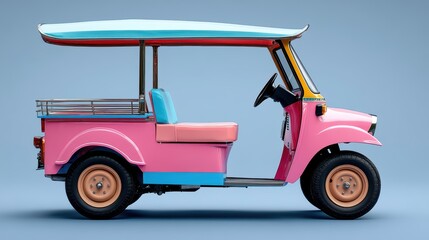 Tuk Tuk Thailand car in pastel colors. white background.