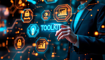 Digital Toolkit Technology Concept, Cybersecurity Tools and Resources, Business Technology Solutions Interface