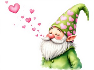 Gnome surrounded by hearts, love themed. Good for Valentine's day designs.