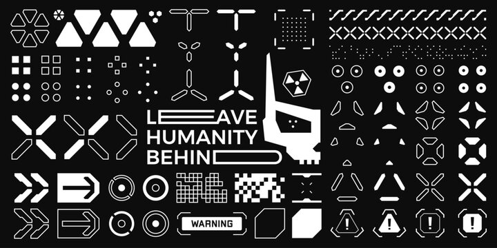 Cyberpunk Vector Elements, Dystopian HUD GUI, Streetwear.