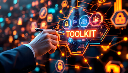 Digital Toolkit Technology Concept, Cybersecurity Tools and Resources, Business Technology Solutions Interface