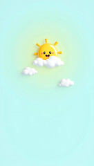 A cute phone HD wallpaper with a smiling cartoon sun and fluffy clouds on a light sky-blue background.


