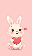 Fototapeta premium A cute phone HD wallpaper with a cartoon bunny holding a heart on a soft pink background.