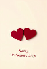 Valentine's day card, minimalism, two red hearts on a light background