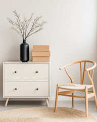 Stylish living room corner with modern furniture and decorative elements