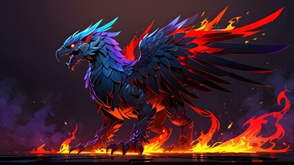 Fototapeta premium Majestic firebird soars through fiery landscape digital artwork fantasy realm vivid colors dynamic perspective