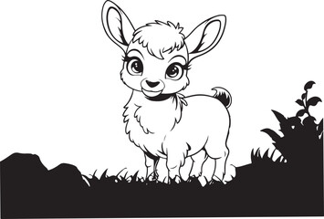 A cozy, cute style, black and white illustration of an antelope .