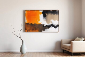 Frame mockup, Living room wall poster mockup. Interior mockup with house background. Modern interior design.	
