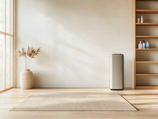 Fototapeta premium Modern interior with natural light highlighting decor and clean lines in a minimalist space