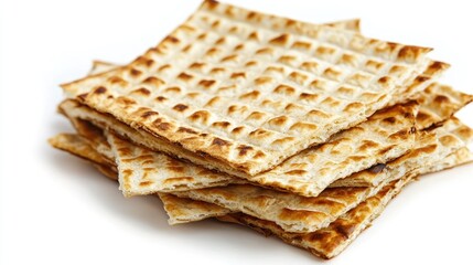 Fototapeta premium Matzo bread stack isolated on white background traditional Jewish celebration Passover food concept